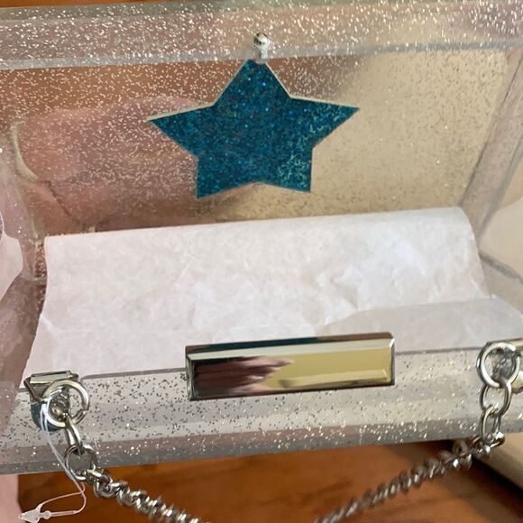 Small silver glitter clutch with silver chain - Picture 6 of 6